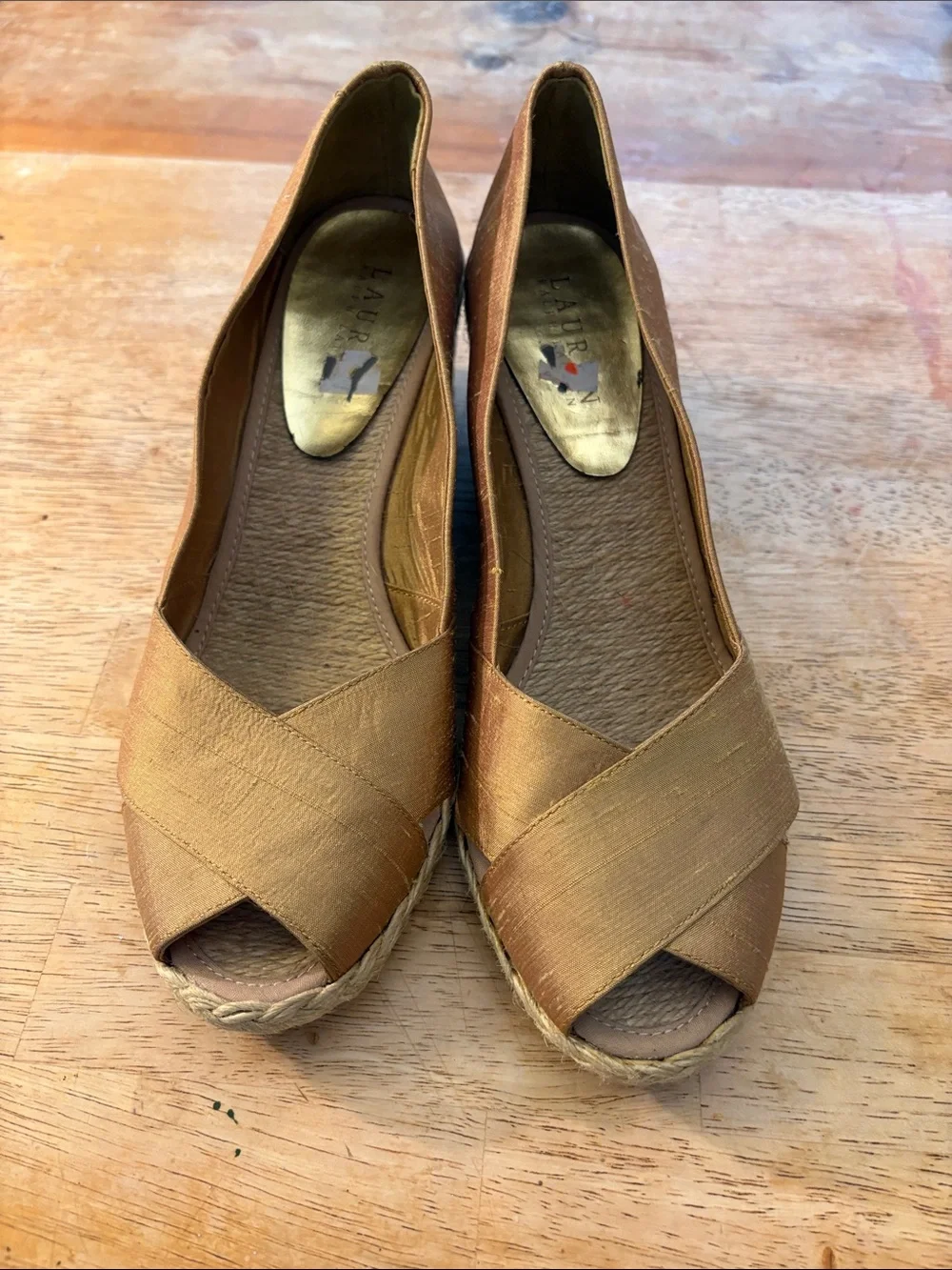 Lauren Ralph Lauren Metallic Bronze Open-Toe Espadrille Wedges size 9.5